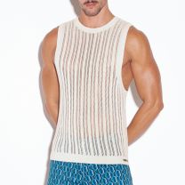 Code 22 Knitted Stripe Tank Top Off White
