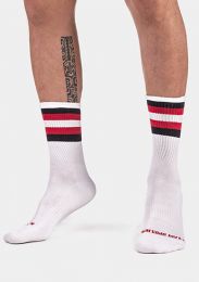 Barcode Berlin Half Fetish Socks Stripes White Black Red