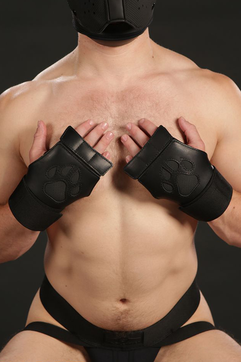 Mr S Leather Open Paw Puppy Gloves Black