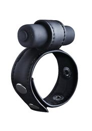 Ouch Leather Cock Ring with 10 Speed Bullet Black