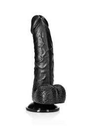 RealRock Curved Realistic Dildo with Balls 6 Inch Black